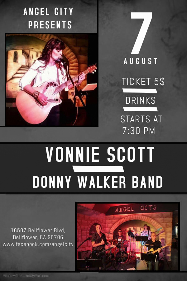 Announcement for Donny Walker and Fo'sho at Angel City in Bellflower 8/7/21