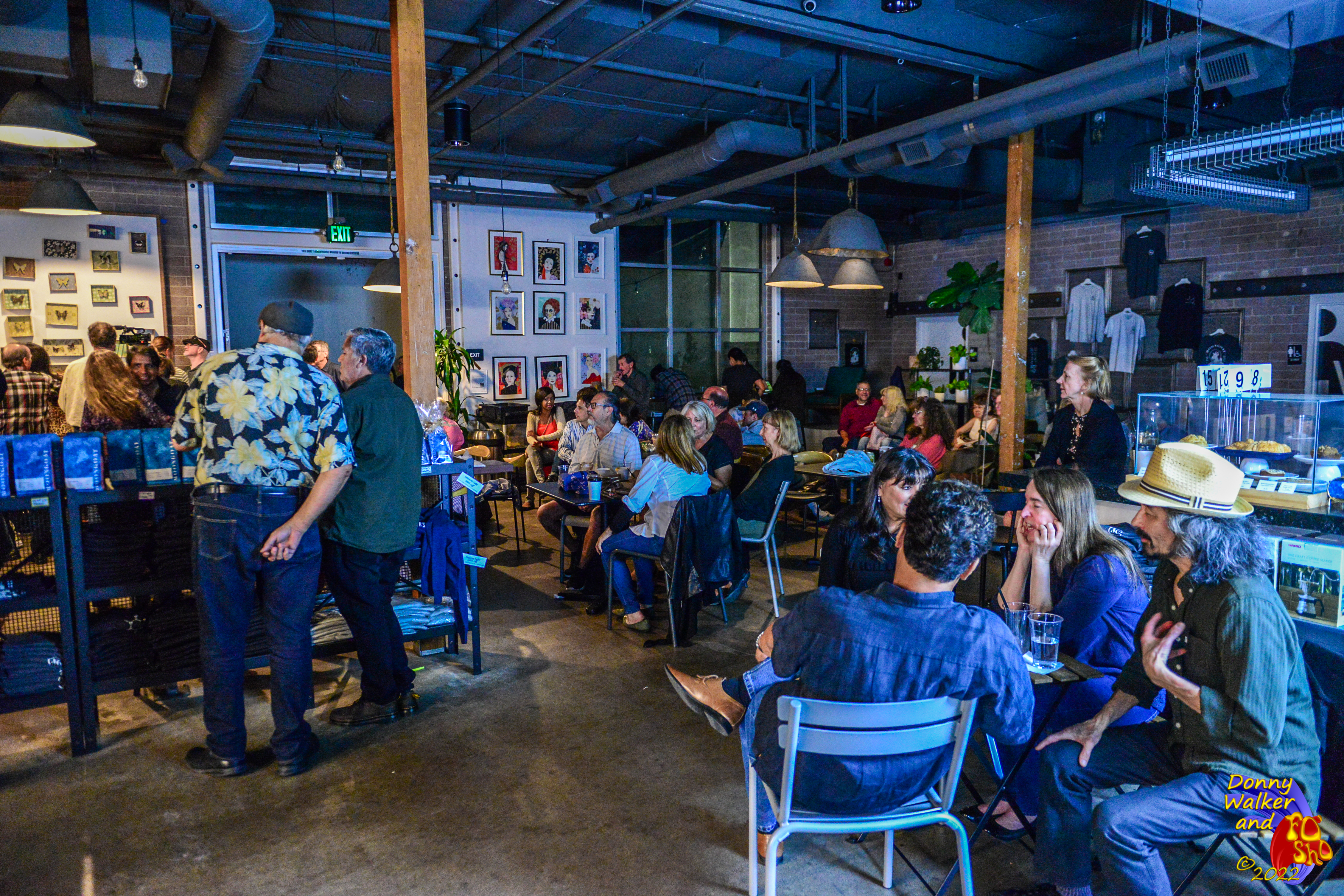 Seating area filled for Donny Walker and Fo'sho at MoonGoat Coffee Roasters in Costa Mesa 4/23/22