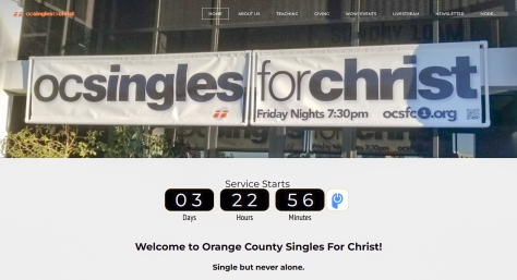 Website page for OC Singles for Christ 5/3/22